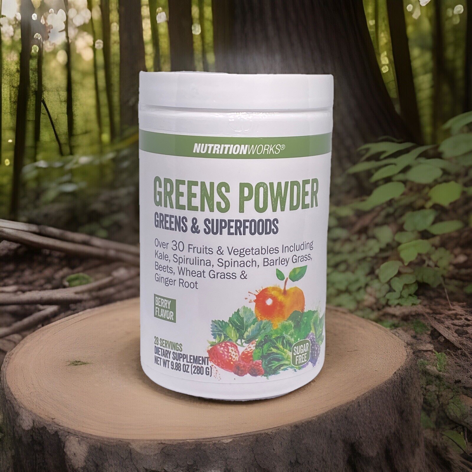 NutritionWorks Greens Superfood Powder Drink Mix 9.88oz Berry Flavor Sugar Free