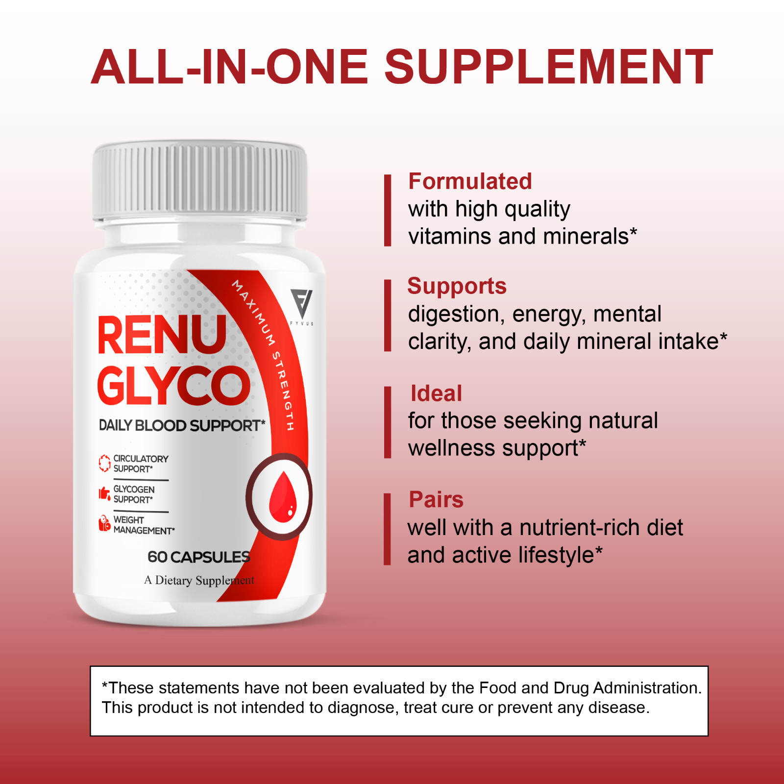 (3 Pack) Renu Glyco Daily Blood Support Capsules, RenuGlyco Pills (180 Capsules)