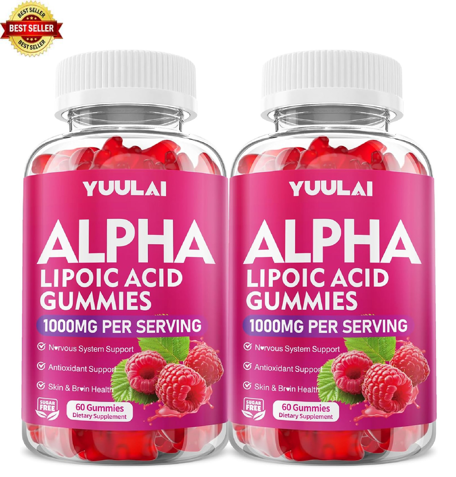 Pack of 2 Alpha Lipoic Acid Gummies 1000MG with Biotin, High Absorption Chewable