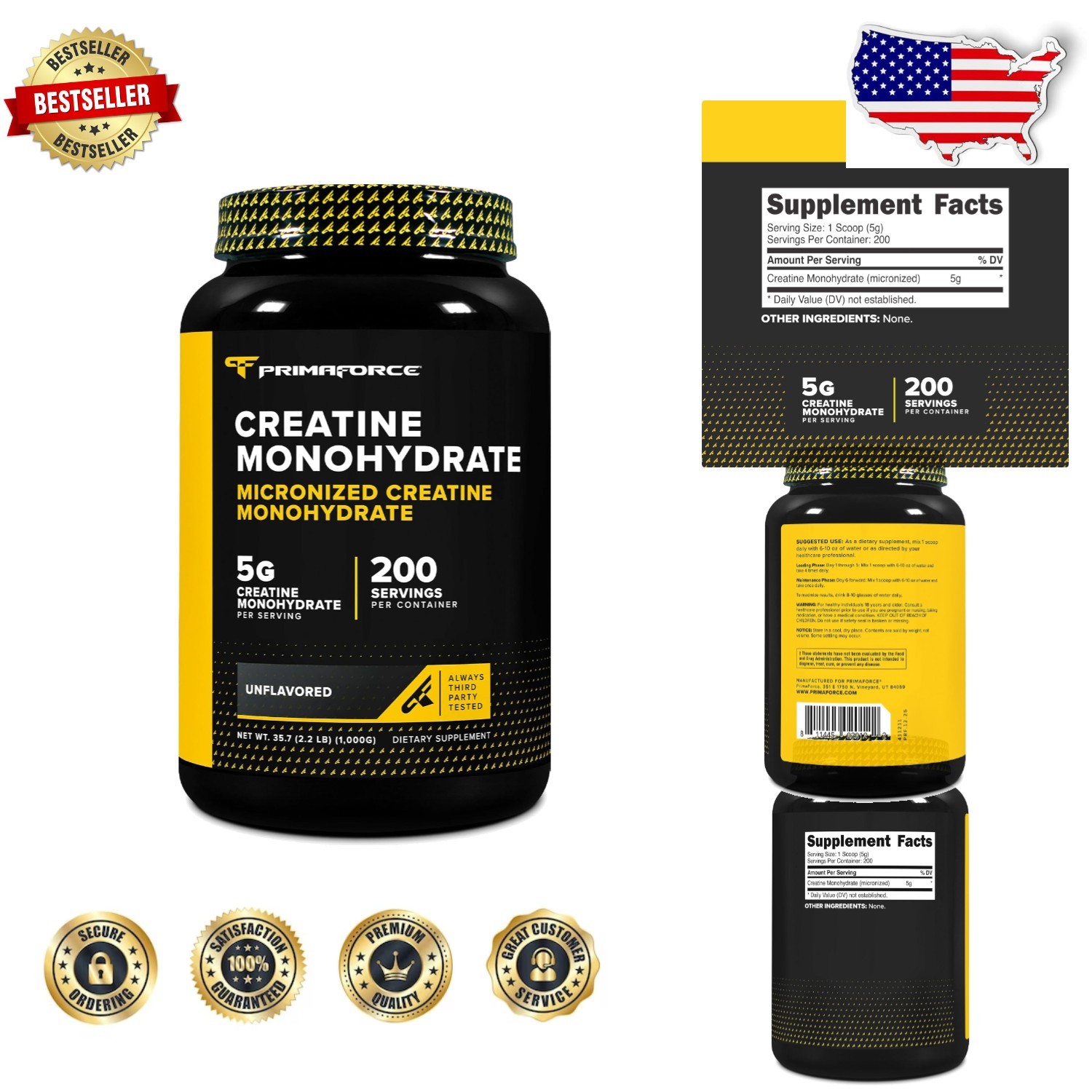Micronized Creatine Monohydrate Powder 1KG – 200 Servings – , GF, Non-GMO