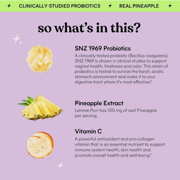 Purr Vaginal Probiotic Gummies- Promotes pH Balance, Pineapple & Vitamin C,60 Ct