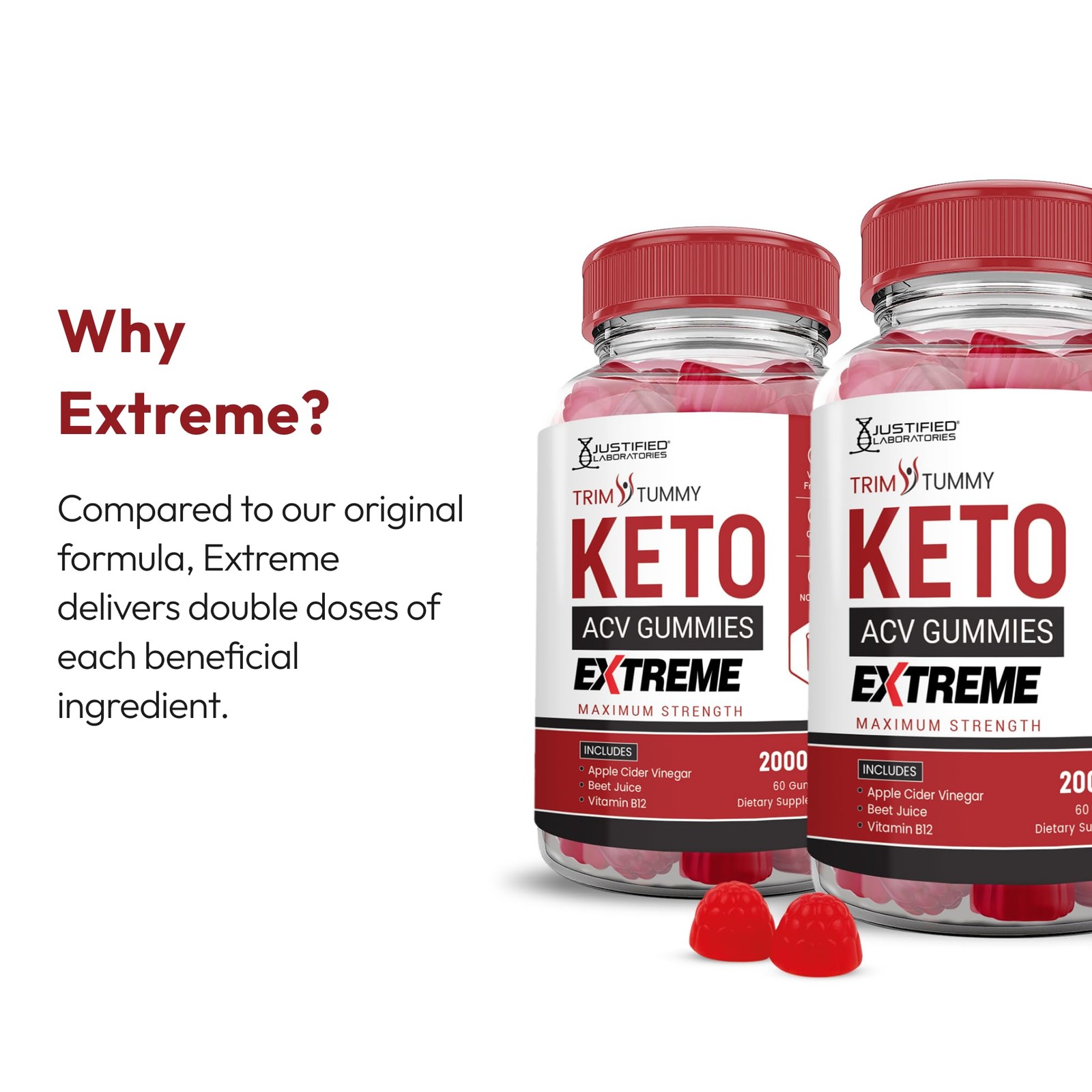 Justified Laboratories Trim Tummy Keto Acv Gummies Extreme 2000 Mg – 60 Count