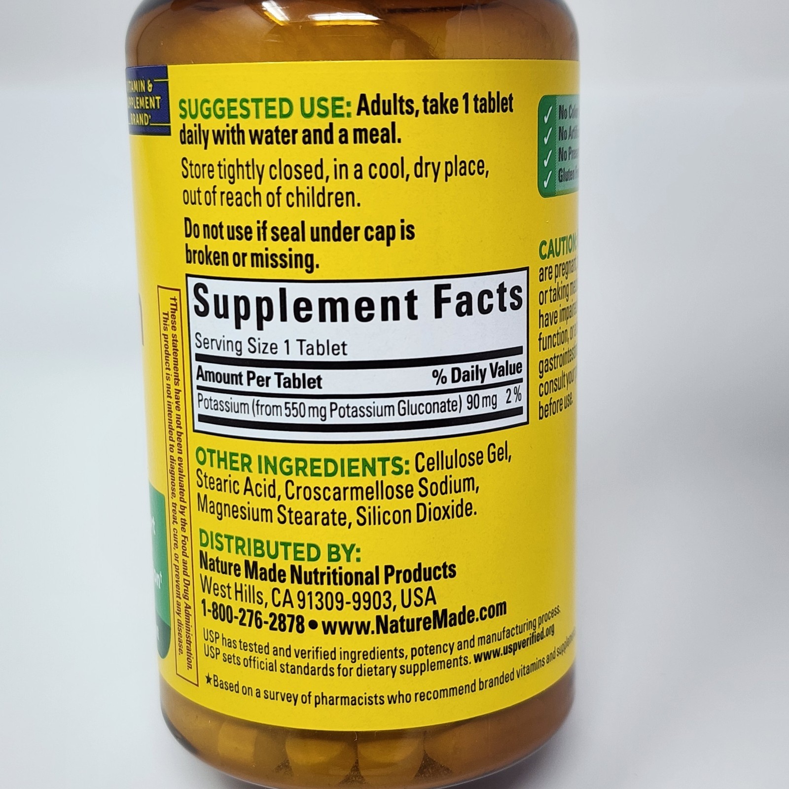 Nature Made Potassium Gluconate 550 mg, 100 Tabs per Bottle (2 Pack) Exp 07/2029