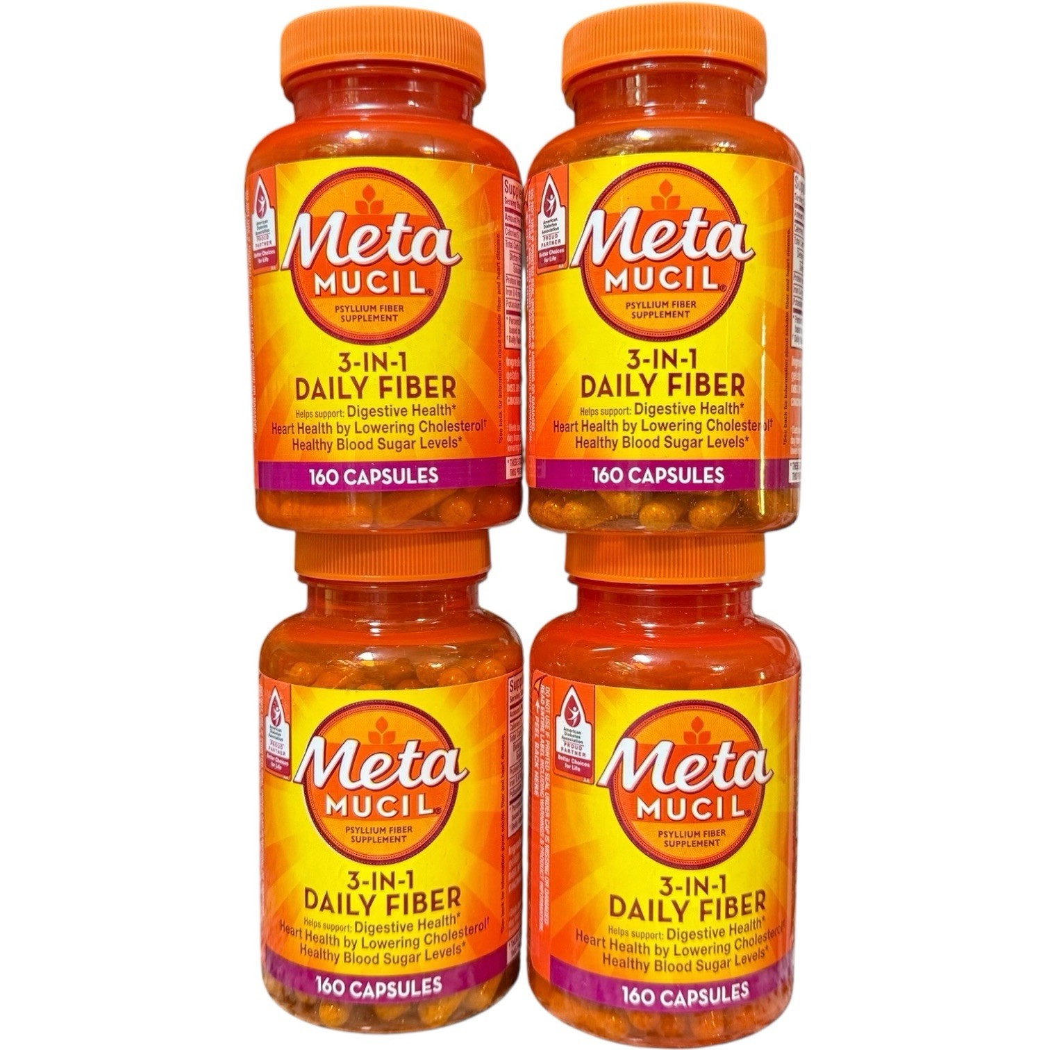 (4) Metamucil 3-In-1 Daily Fiber Psyllium Fiber Supplement 160 Caps Exp-01/2026+