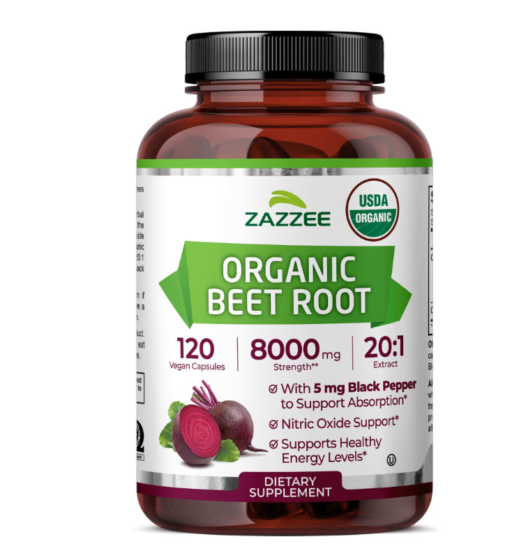 USDA Organic Beet Root 8000 mg Strength 20:1 Extract, 120 Vegan Capsules, Kosher