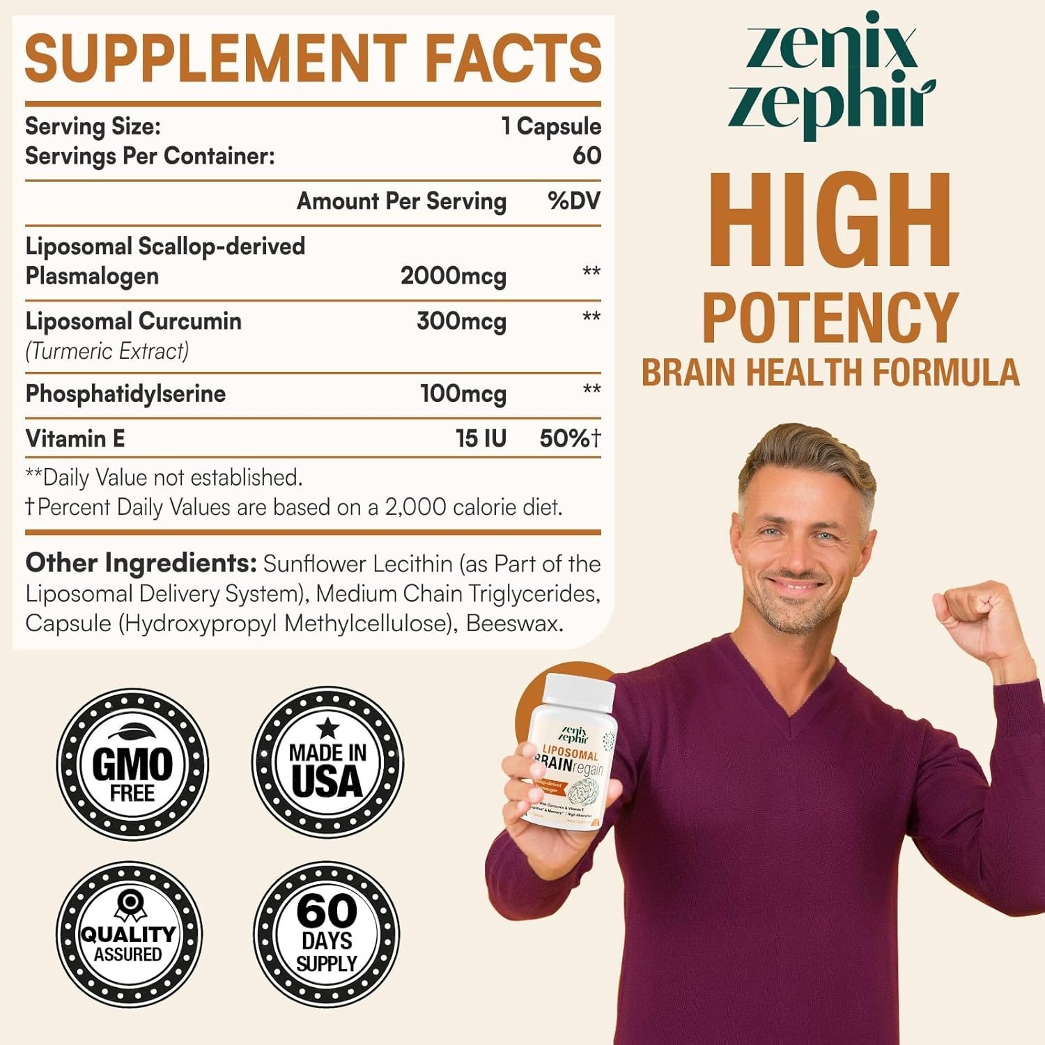Liposomal Brain Supplement with Plasmalogen, Curcumin & Vitamin E – 60 Softgels