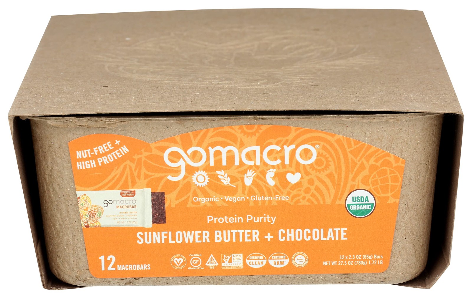 GoMacro MacroBar Organic Vegan Protein Bars Sunflower Butter + Chocolate 2.3…