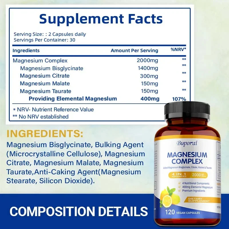 Magnesium Complex 120pcs – Sleep, Muscle, Heart, Bone Health, Energy Support