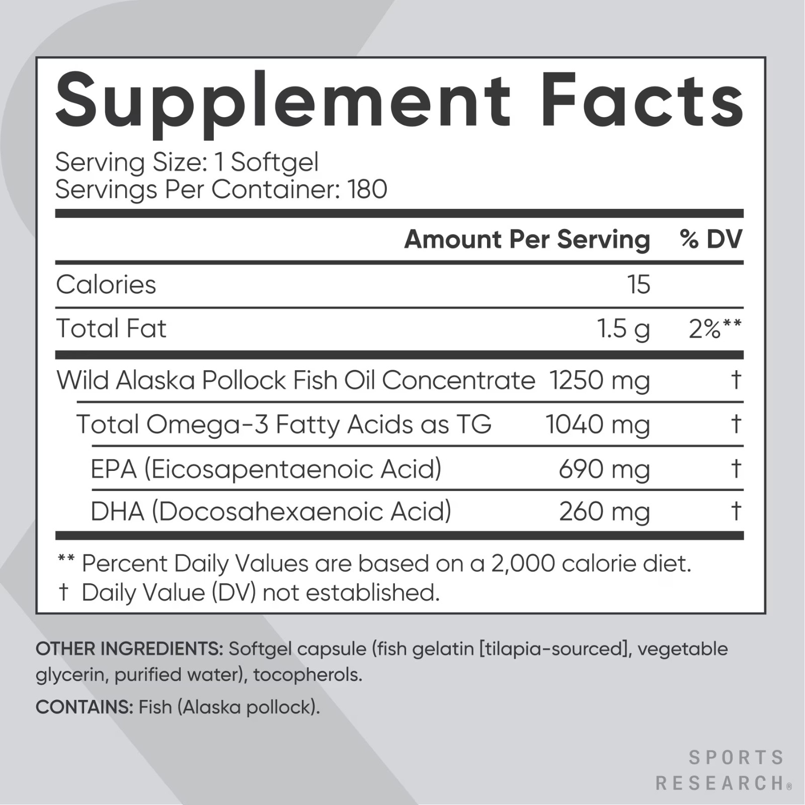 Triple Strength Omega-3 Fish Oil Burpless EPA DHA 180 Softgels