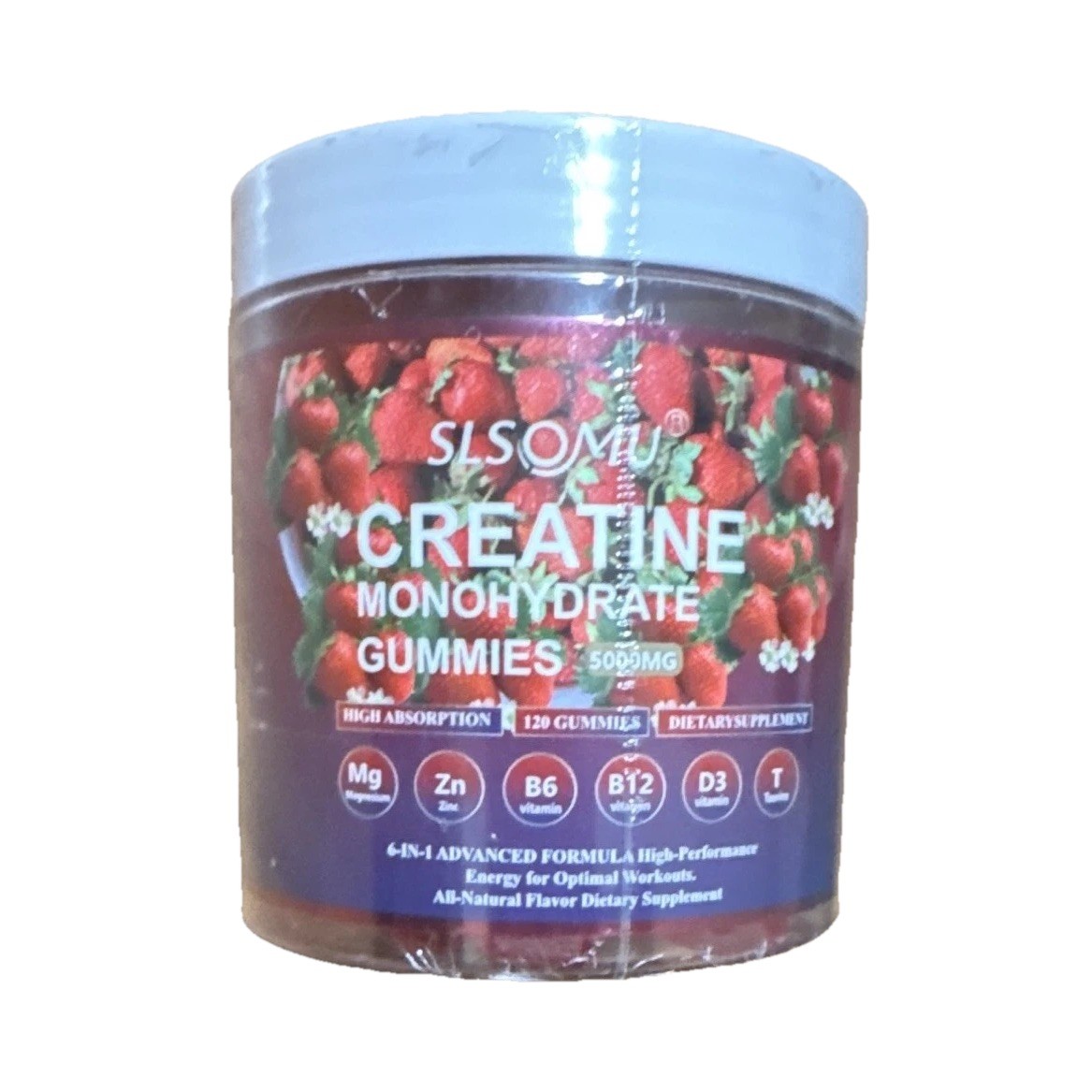 SLSOMU Creatine Monohydrate Gummies 5000mg Strawberry 120ct Taurine Zinc D3