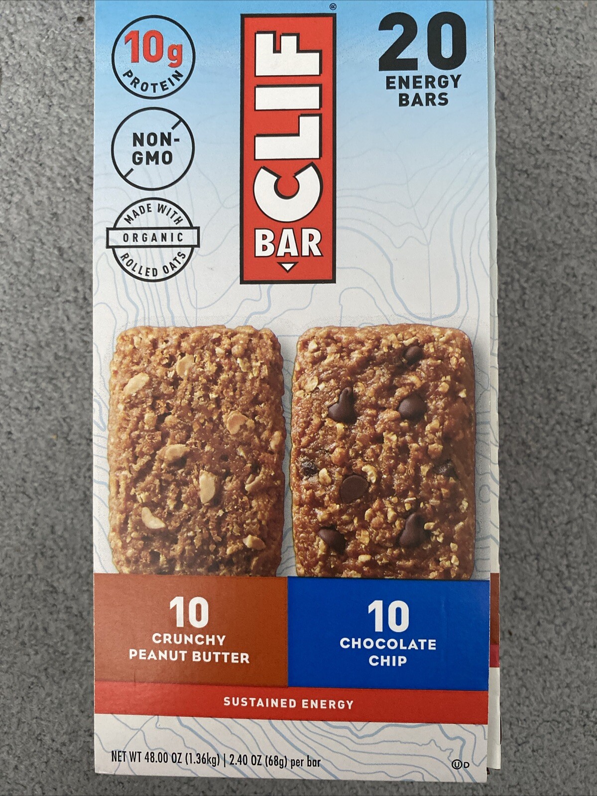 Clif Bar Variety Pack Crunchy Peanut Butter & Chocolate Chip 2.4oz, 20 Count