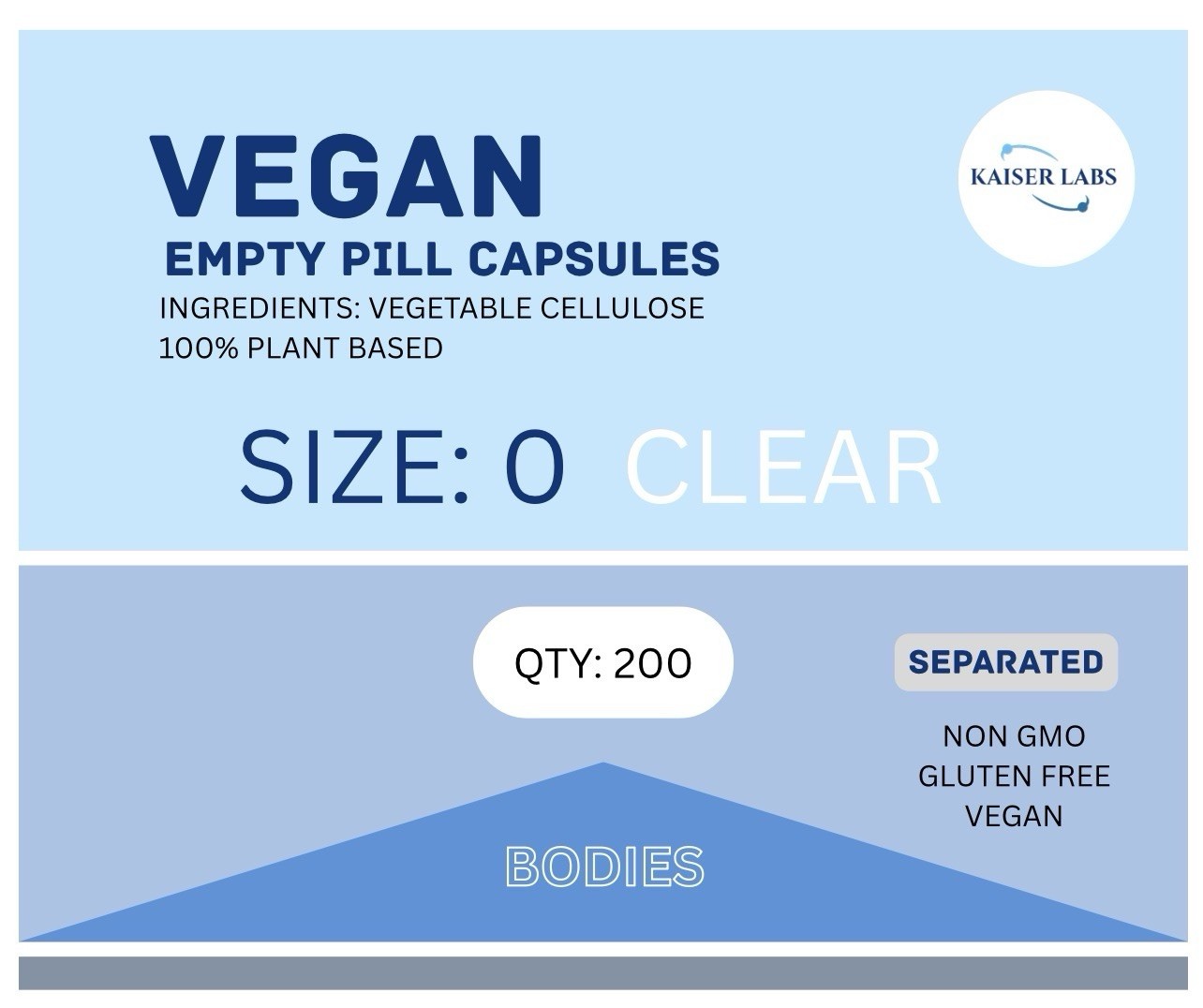 Vegan/Vegetarian Clear Empty Pill Capsules Size 0, 200 Count *SEPARATED