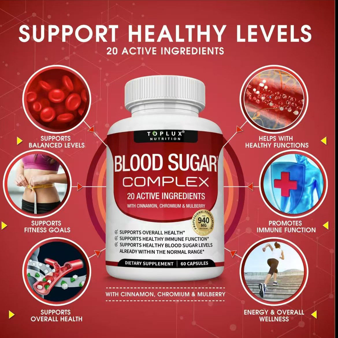 Blood Supportwith20 Sugar Optimal Vitamins Minerals for Essential Health Complex