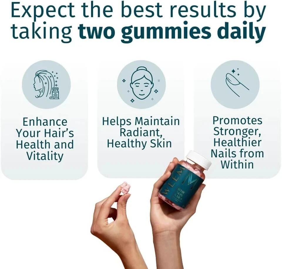 WEEM Hair Skin & Nails Gummies with Vegan Biotin for Healthy Hair Support