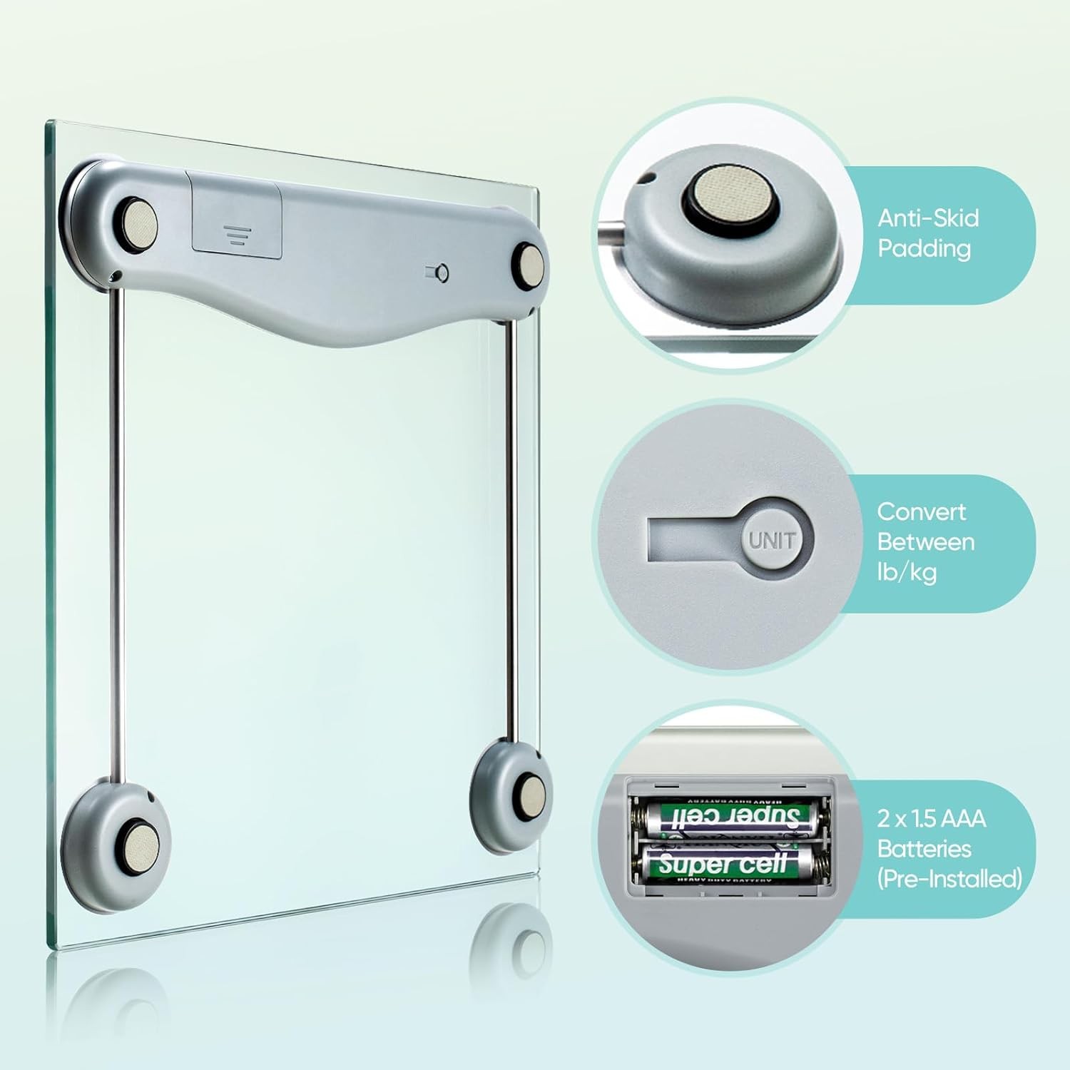 Digital Bathroom Scale 400LB Tempered Glass Blue LCD Display
