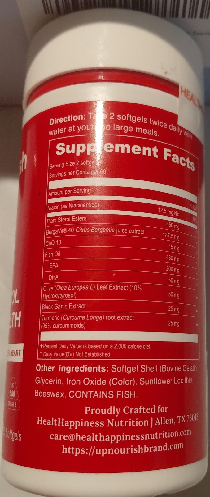 UpNourish Cholesterol Heart Health Supplement 120 Softgels Exp 09/26